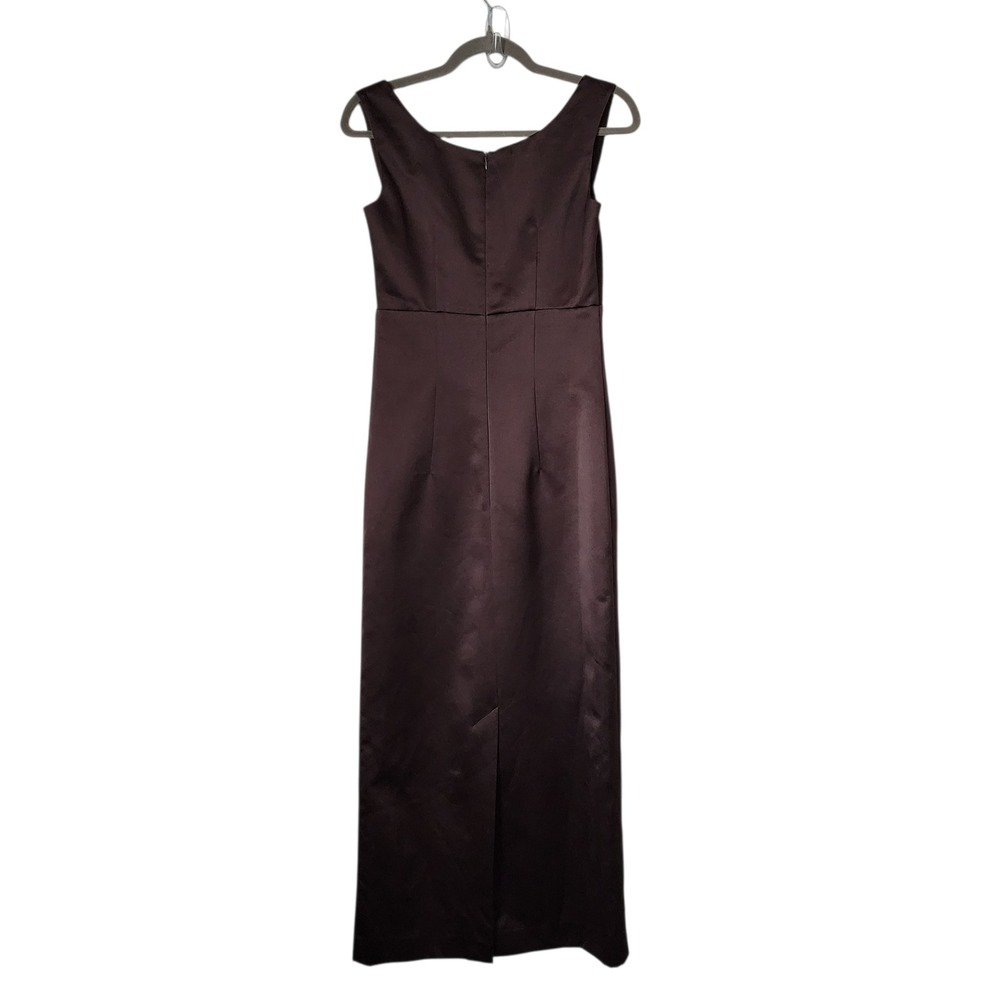 ODESSA Satin column Maxi Dress Brown Square‎ Neck Minimal 90s Formal 6 - Picture 2 of 11